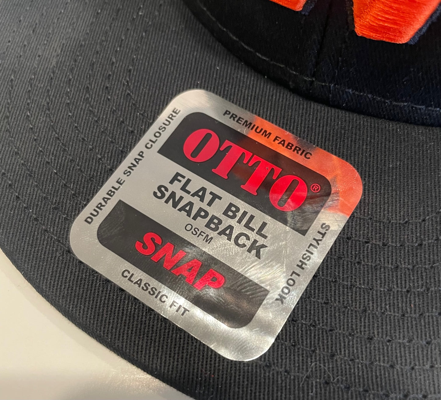 Black Flat Bill Snapback OTTO Hat w/ Orange "W"